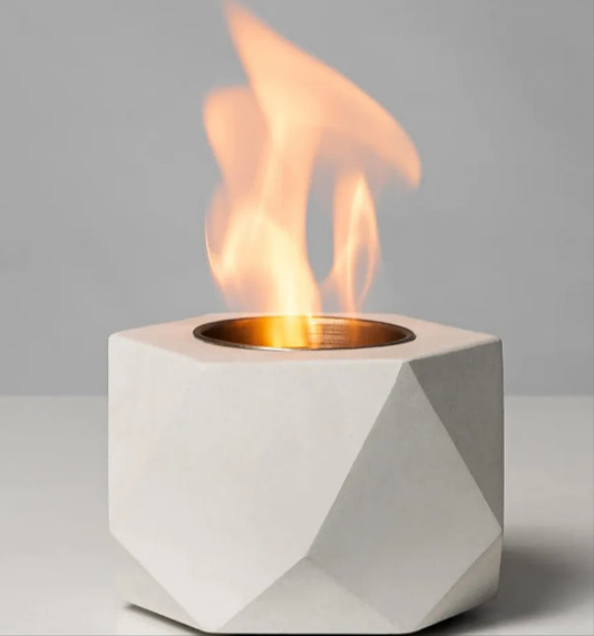 Table Top Fire Pit Bowl - Stone Effect Tabletop Fireplace Indoor Outdoor Decor Portable Concrete Rubbing Alcohol Burner Smores Maker for Patio Balcony with Extinguisher