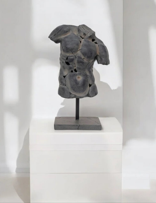 Abstract Resin Male Torso Sculpture with Sturdy Base, Modern Artistic Polyresin Statue for Unique Decorative Accent in Home or Office, Contemporary Art Piece for Shelf, Table, or Display Space