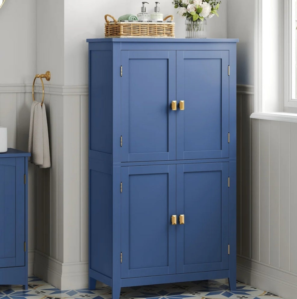Bathroom Floor Storage Cabinet, Bathroom Storage Unit, Freestanding Cabinet With 4 Doors
