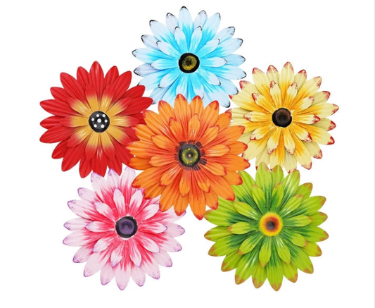 6 Pieces 8inch Metal Flowers for Outside Multiple Layer 3D Garden Wall Decor for Indoor Home Farmhouse Decoration