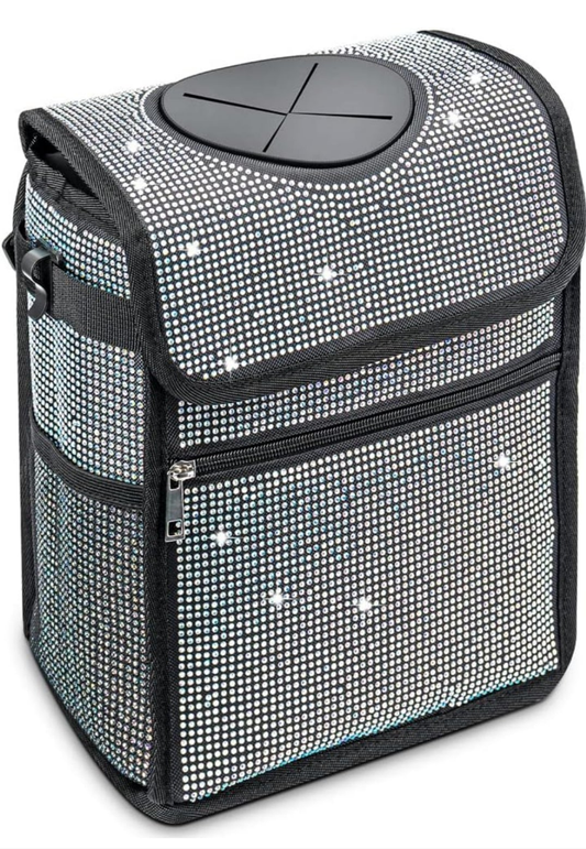 Car Trash Can Bling Car Accessories for Women Girl Rhinestone Car Bling Accessories Interior Car Garbage Can with Lid Waterproof for Cars SUV (Large, 3 gallons)