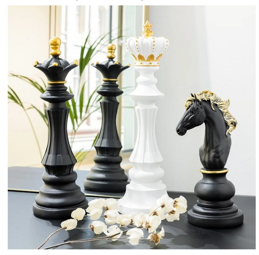 Chess Statue Decor Piece - 16" Tall Decorative Resin Sculpture - Large Game Figure Decoration Ornament for Home, Office, Study - White King