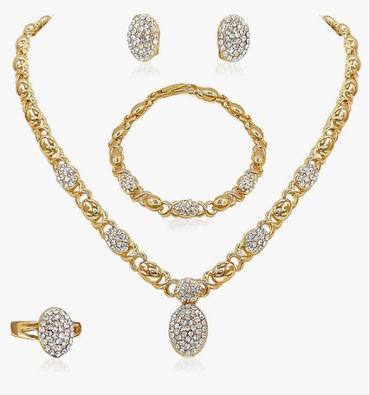 Gold plated Gold Jewelry Sets for Women 18K Gold/Silver Filled Jewelry Necklace Set Wedding Bridal Fashion Jewelry Sets Women Accessories Bracelets Earrings and Rings Sweetheart Gifts