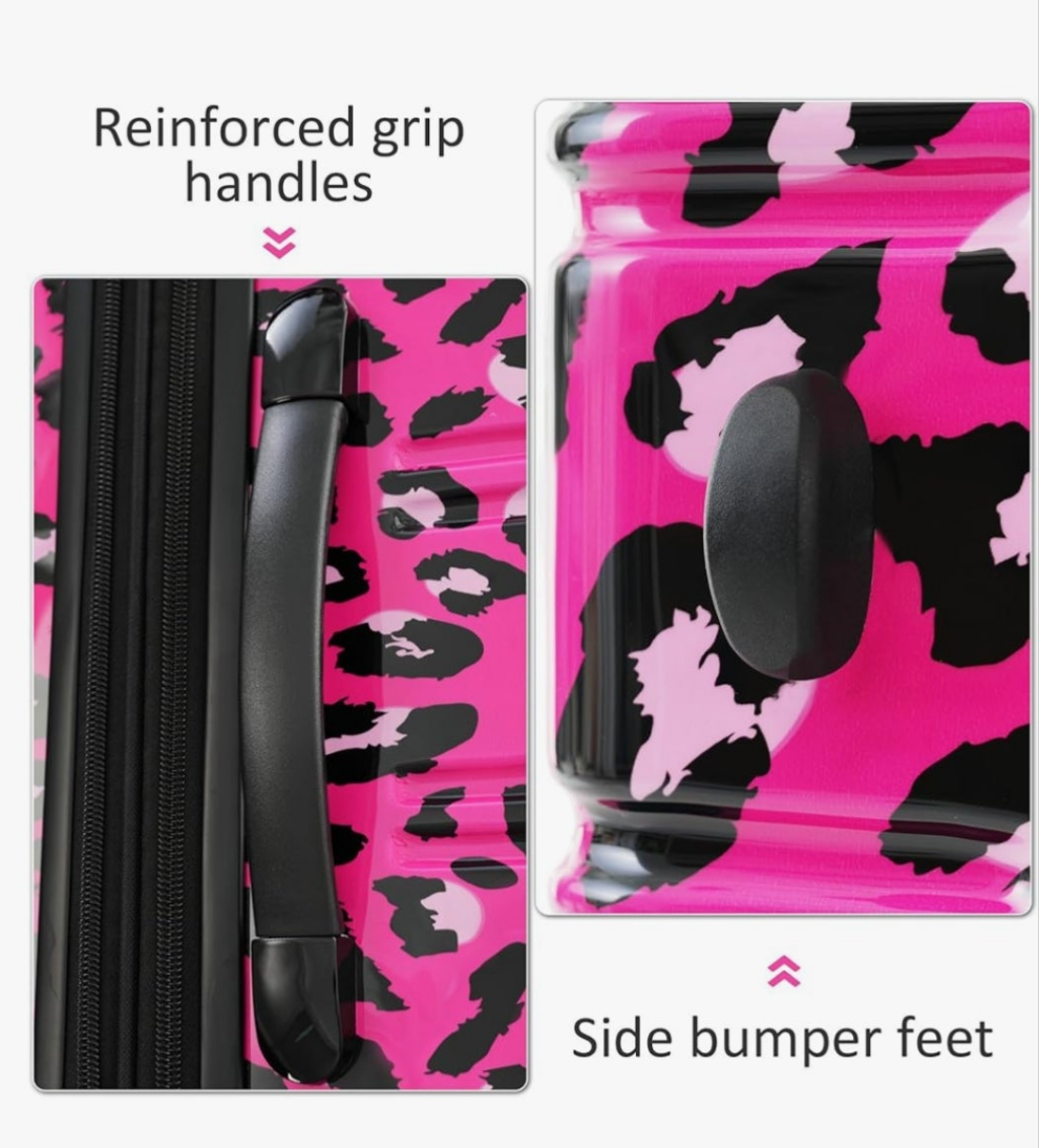 Luggage Sets 3 Piece, Hardside Expandable Suitcase Set with Spinner Wheels, Lightweight Leopard 20+24+28 IN Suitcase with Carry on Luggage, Leopard