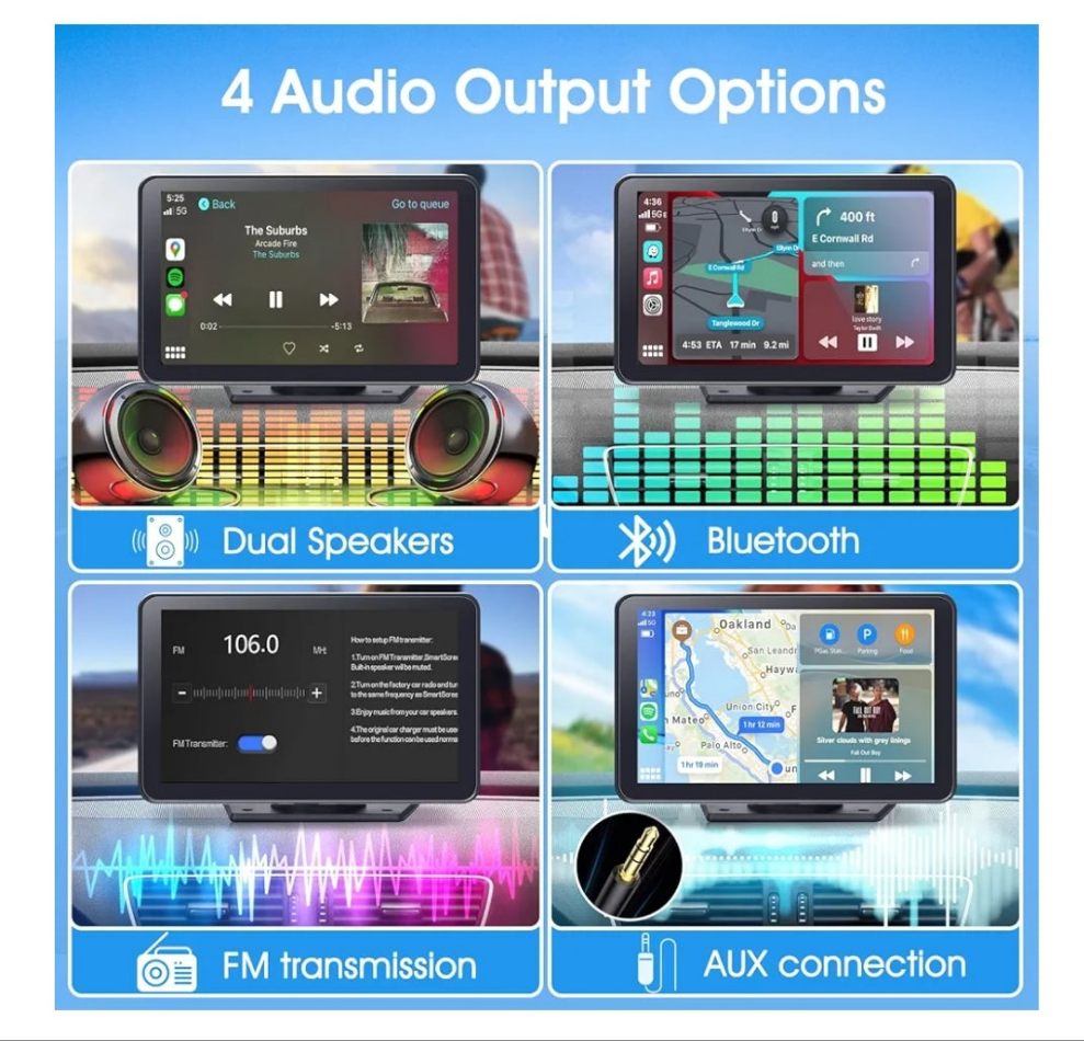 Portable Wireless Carplay Car Stereo, 7" HD Touchscreen for Car with Apple CarPlay & Android Auto with Backup Camera/Mirror Link/Voice Control/Bluetooth/GPS/AUX/FM Satellite Radio for All Vehicles