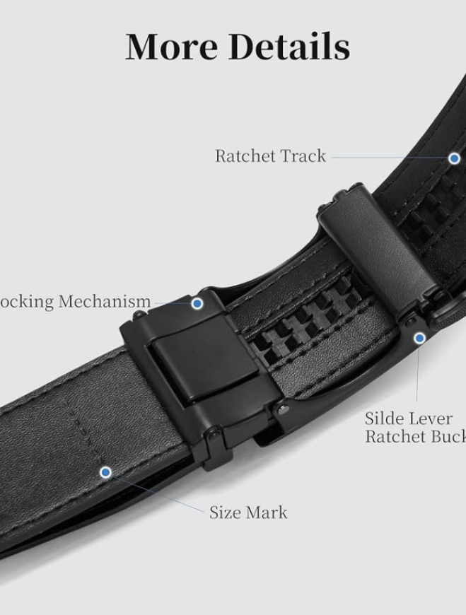 Mens Ratchet Belt Leather 1 3/8'' Adjustable Belts for Mens Dress Casual Jeans Comfort Trim to Fit