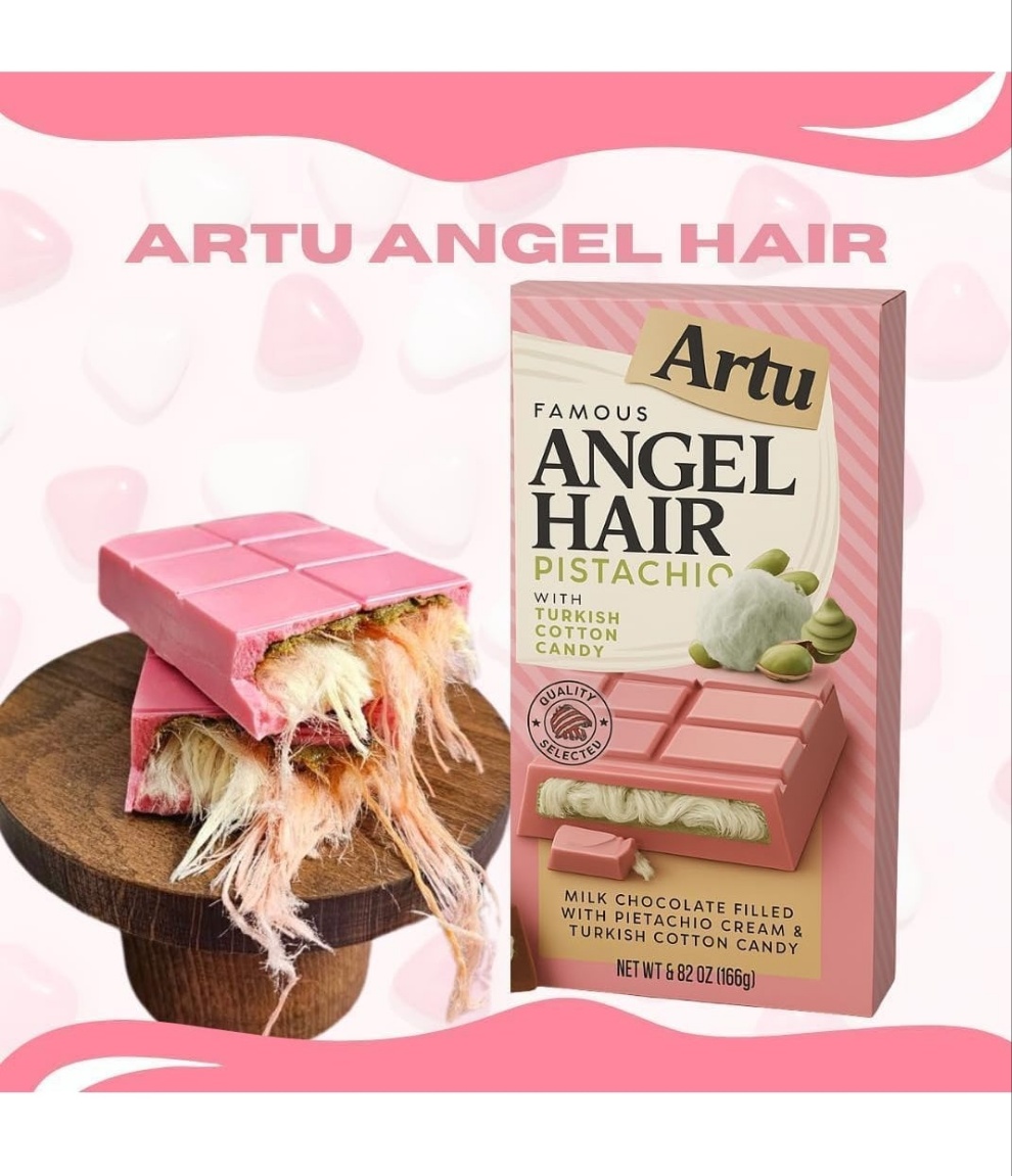 Dubai Chocolate Artu Angel Hair Bar 165g – Turkish Dairy Milk Chocolate Floss Bar with Pistachio Cream & Cotton Candy – Gourmet Dubai Candy Gift – Unique Middle Eastern Sweets