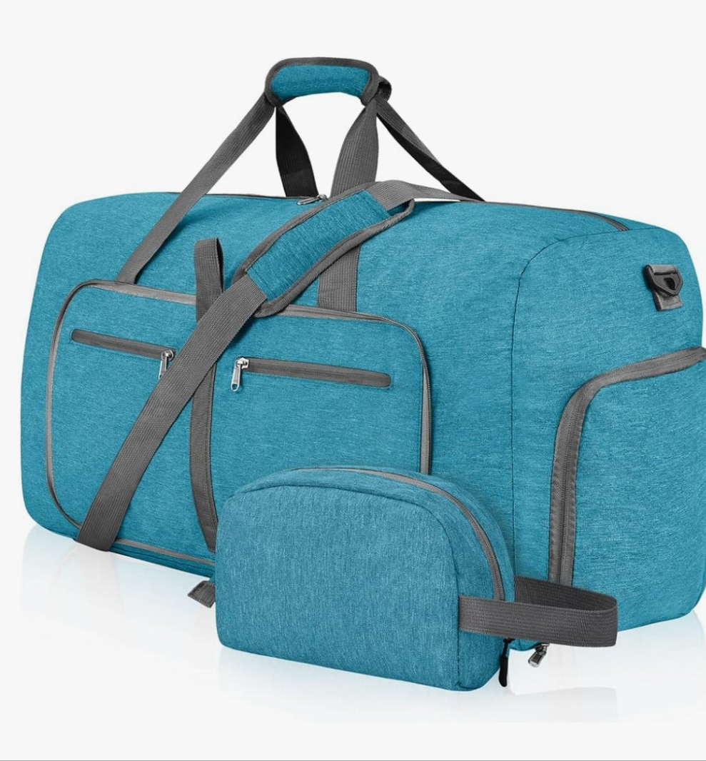 2pc Duffle Bag with Shoes Compartment and Adjustable Strap,Foldable Travel Duffel Bags for Men Women,Waterproof Duffel Bags