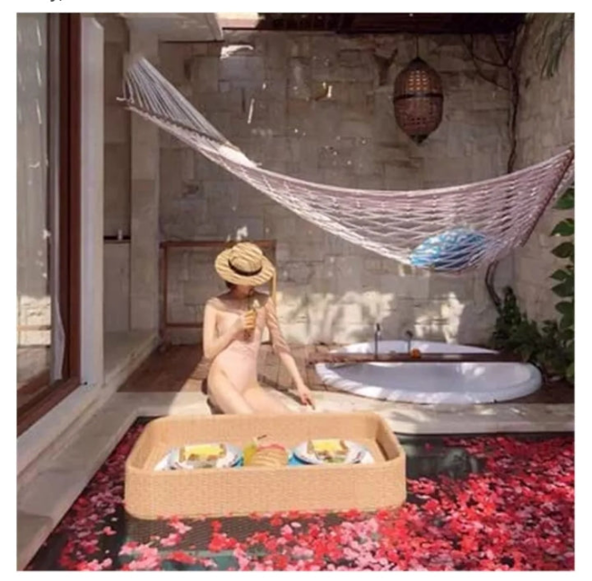 Floating Serving Tray Pool Tray Table, Rattan Woven Serving Tray, Food Tray with Rectangle-Shaped Floating Tray Luxury Floating Serving Tray Table Bar Swimming Pool