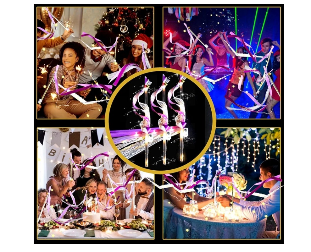 Light Up Wands,Wedding Wands with 3 Colorful Flashing Modes,LED Silk Fairy Wands with Bells,Glow Ribbon Streamers for Wedding,party 4th of July birthday party