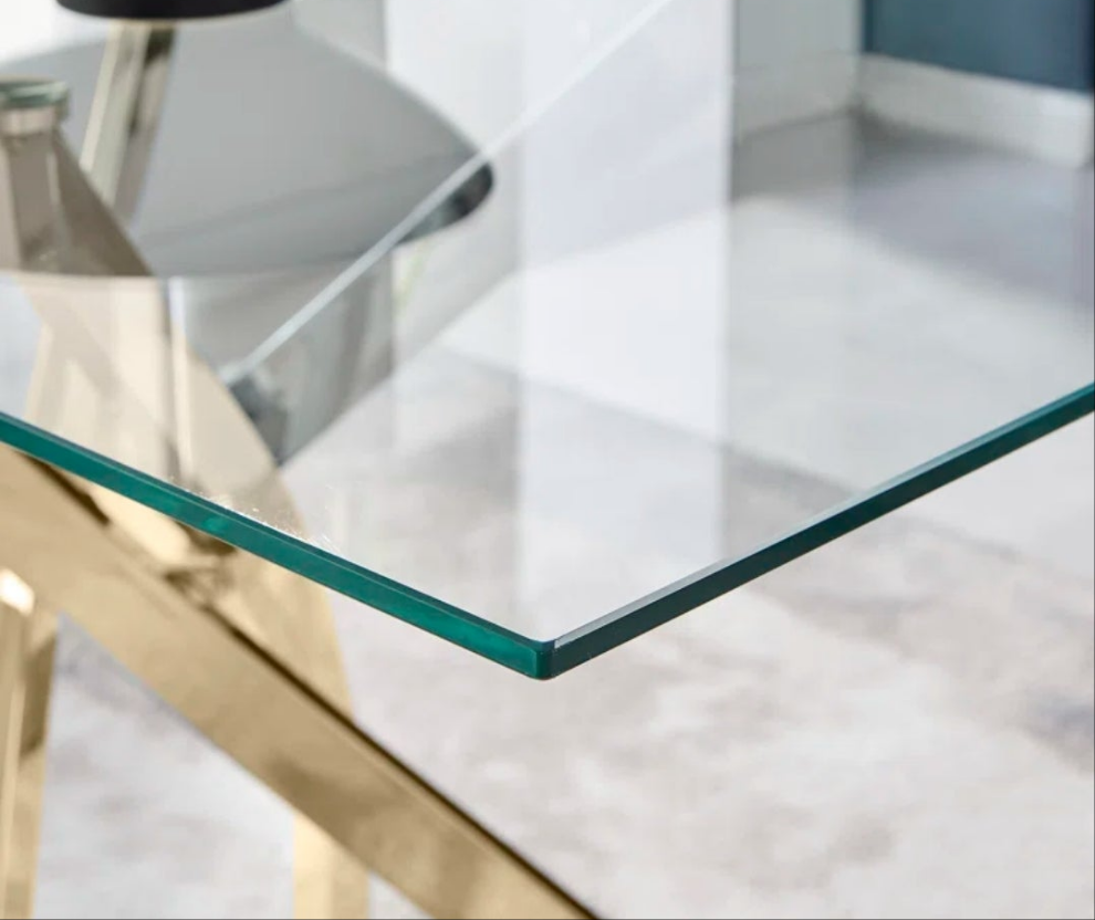Metal and Glass Dining Table Set with 4 Velvet Upholstered Dining Chairs