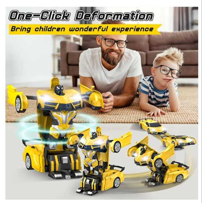 Remote Control Car，Transform Robot RC Cars with Cool LED Headlights, 2.4Ghz Toys Car with 360 Degree Rotation and One-Button Deformation, Christmas Birthday Gifts for Boys Girls(