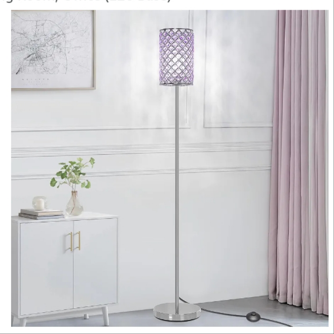 Crystal Floor Lamp with Glam Shade, Elegant Standing Lamp with On/Off Foot Switch & Silver Base, Corner Pole Lamp for Girls Bedroom, Living Room, Office (E26 Base)