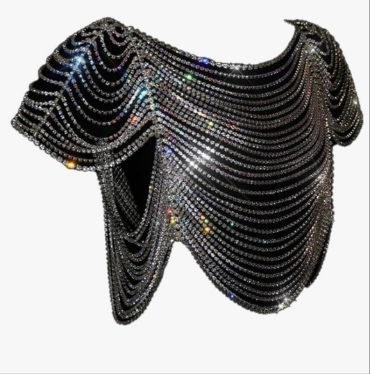Shinny Silver Rhinestone Top For Women Sexy Silver Bikini Crystal Body Chains Shirt Jewelry Handmade