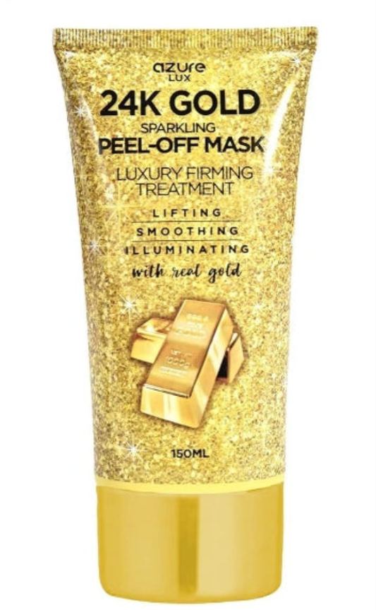 24K Gold Firming Peel Off Face Mask- Anti Aging, Lifting, Illuminating & Revitalizing - Removes Blackheads, Dirt & Oils - With Hyaluronic Acid and Collagen - Skin Care - 150mL