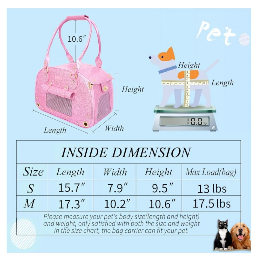 Dog or Cat Carrier Purse, Pet Carrier, Cat Carrier, Foldable Waterproof Premium Nylon Pet Travel Portable Bag Carrier for Cat and Small Dog Home/Outdoor