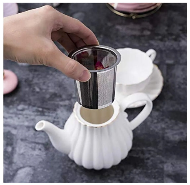 QUEEN BEE COLLECTION Fine China tea set Coffee Cup/Teacup Set, 8 OZ Cups & Saucer, with Teapot-Sugar Bowl-Cream Pitcher Teaspoons and tea strainer for Tea/Coffee, Serve of 6)