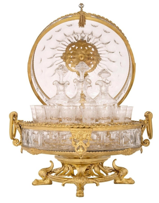 A French 19th century Belle Époque period Baccarat crystal Cave à Liqueur with glasses and decanters