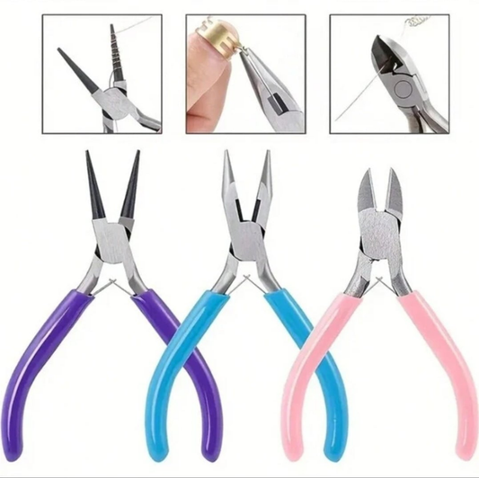 3 Pcs Jewelry Making Plier Kit - Needle Nose Pliers, Chain Nose Pliers, And Flush Cutters - Perfect For DIY Craft, Beading, And Repair