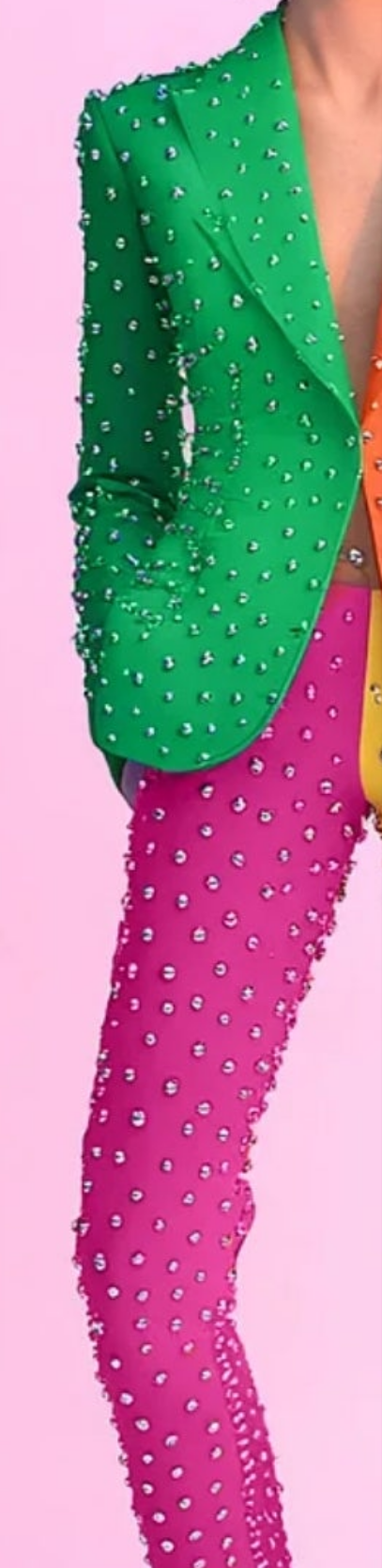 COCOMONEY Studded Multicolor Print Two Piece Pant Suit-Multicolor
