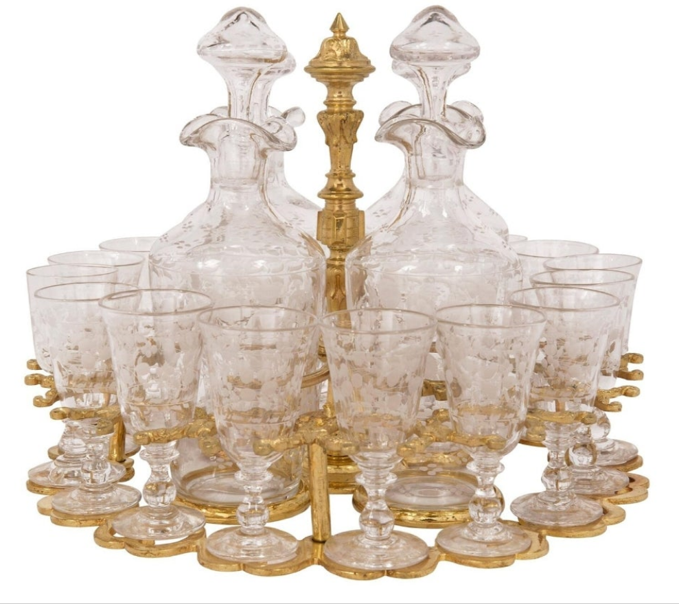 A French 19th century Belle Époque period Baccarat crystal Cave à Liqueur with glasses and decanters