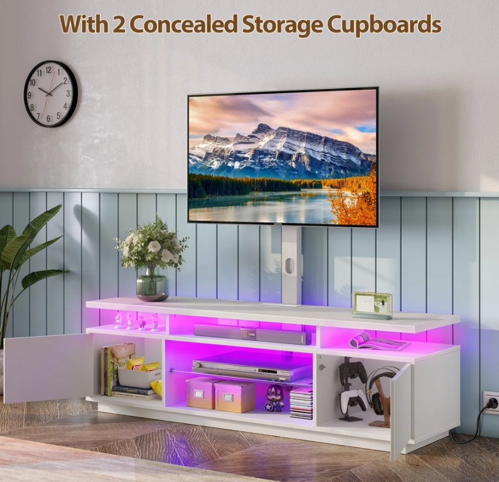 Adjustable TV Stand for TVs up to 70" with 2 Storage Cabinets and RGB LED Lights