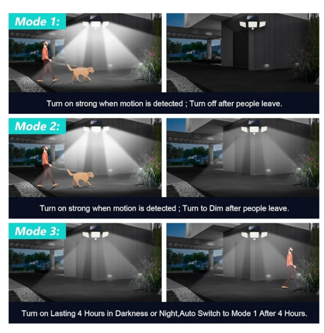 Solar Outdoor Lights 2500LM 210 LED Security Lights with Remote Control,3 Heads Motion Sensor Lights, IP65 Waterproof,270° Wide Angle Flood Wall Lights with 3 Modes(2 Packs)