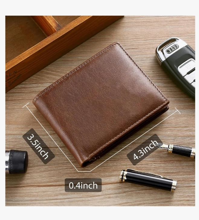 Mens Wallets Genuine Leather RFID Blocking Bifold Wallet For Men with 1 ID Window 13 Card Holders