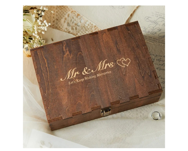 Keepsake Box With Lid - Wood Wedding Memory Gift Box - Bridal Shower Gifts Wedding Gifts Engagement Anniversary Valentines Day Gifts Ideas for Couples