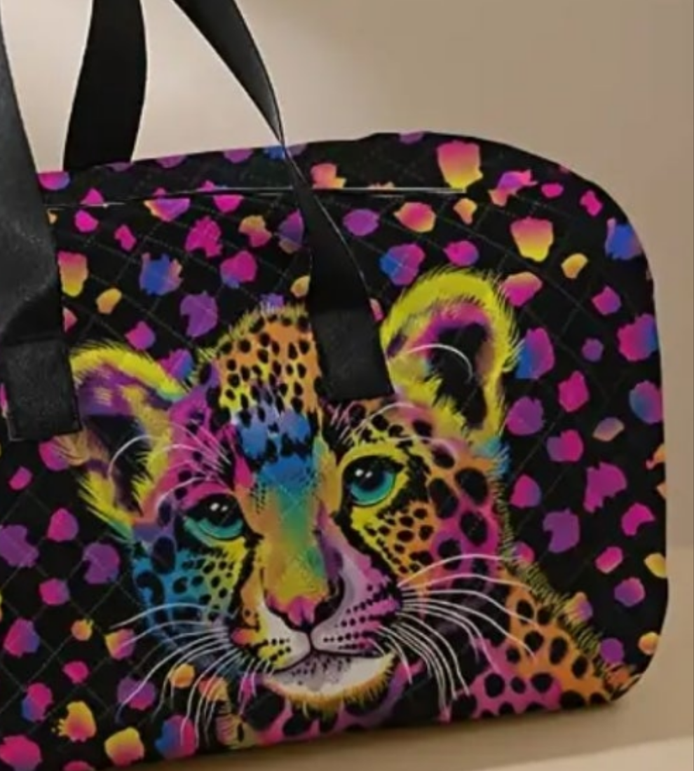 2 Piece Leopard multicolored bags duffel and carry bag set