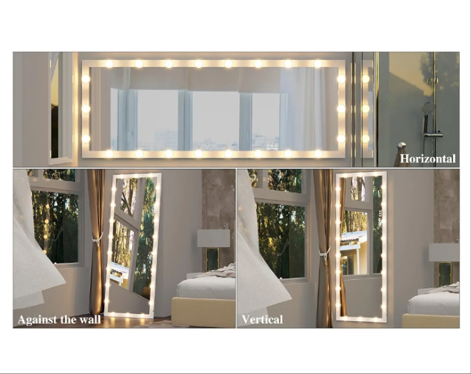 Full Length Mirror with Lights, 63'' x 24'' Mirror Full Length with Lights, Large Full Body Mirror with Lights, Floor Mirror Full Length with 22 Bulbs, Standing Mirror with 3 Light Modes