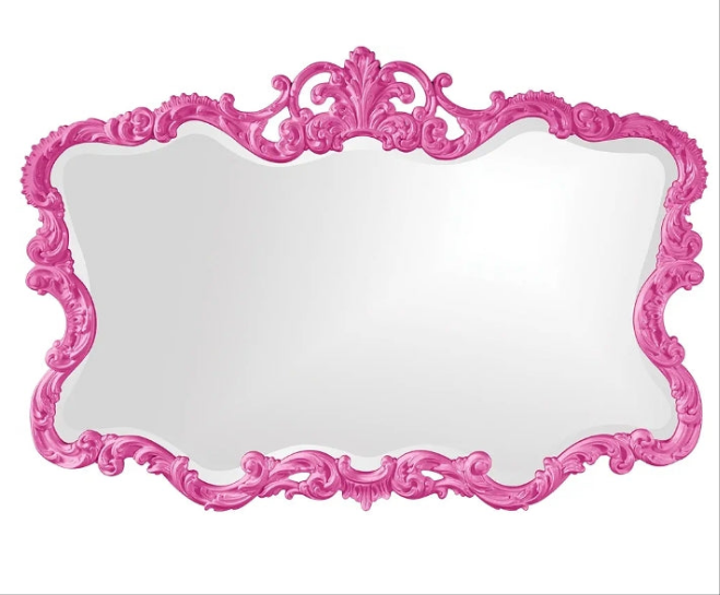 Mirror for Wall Focal Point, Rectangular Vanity Bedroom Wall Mounted Mirror, Resin Frame, Glossy Burgundy, 27 Inch x 38 Inch x