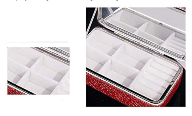 Bling Crystal Leather Portable Travel Jewelry Box Organizer Display Storage Case for Rings Earrings Necklace (