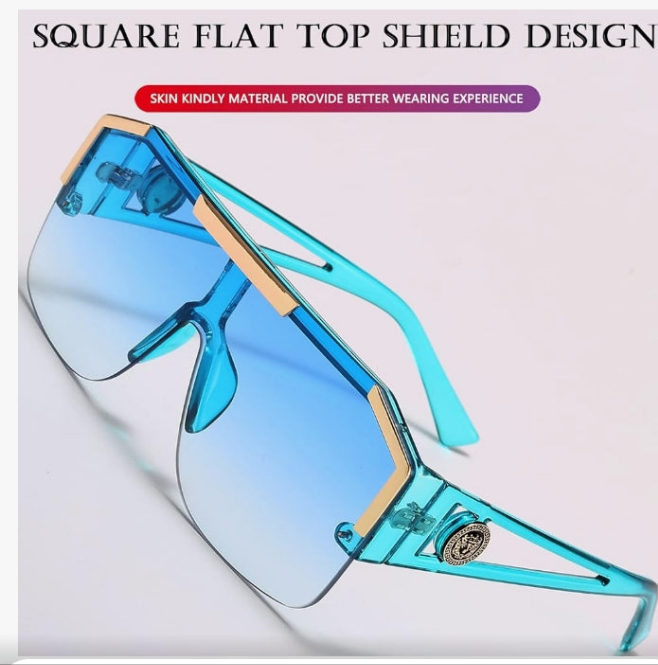 Square Oversized Sunglasses Flat Top Shield Sun Glasses for Men Women One Lens Square Shades