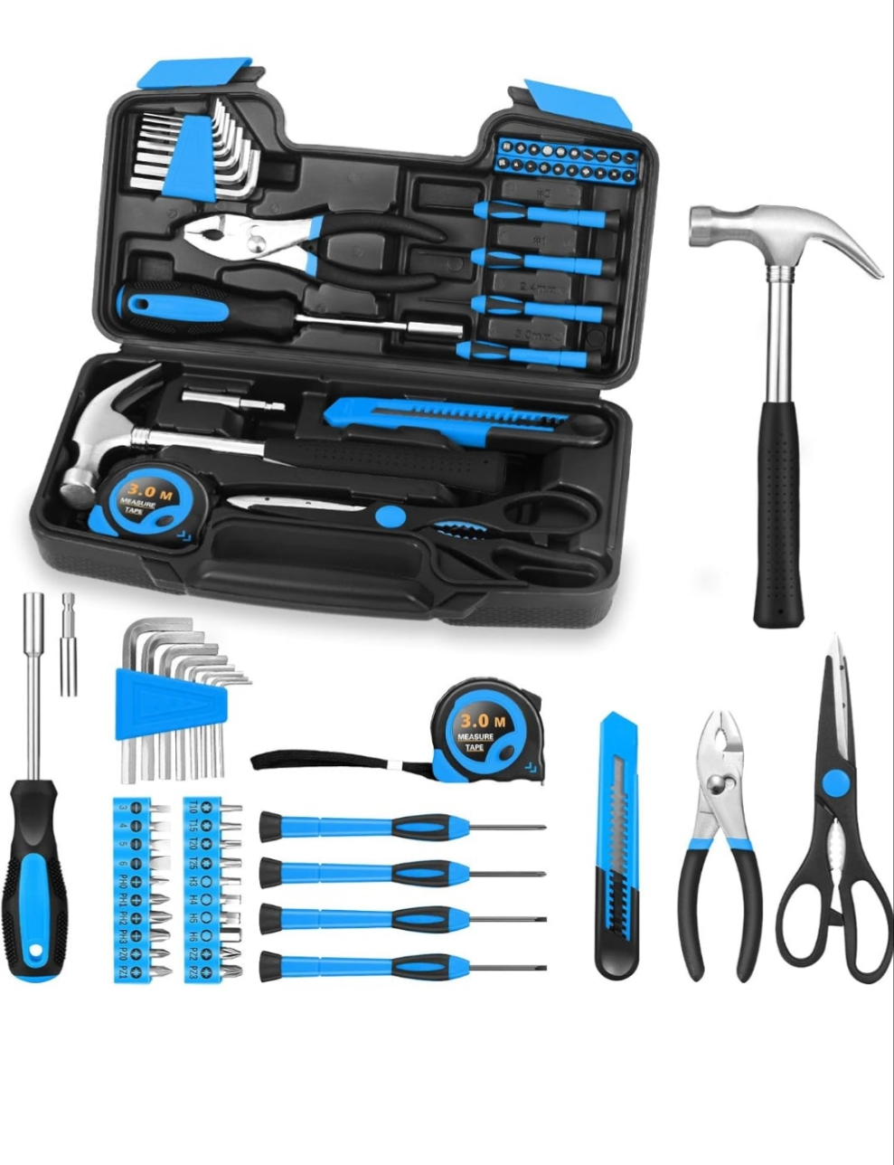 39-Piece Household Tool Set with Toolbox Storage Case - All Purpose Small Hand Tool Kit Includes Essential Tools for Home, Office, College Repairs, Red