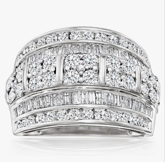 2.00 ct. t.w. Baguette and Round Diamond Multi-Row Ring in Sterling Silver