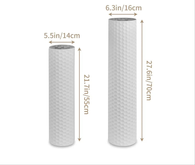 Tall Floor Vase: 27.6/21.7in Metal Cylinder Vases Extra Large Decorative Vase Set of 2 Living Room Modern Honeycomb Texture Big Standing Vase for Dining Bedroom Home Corner Indoor Office
