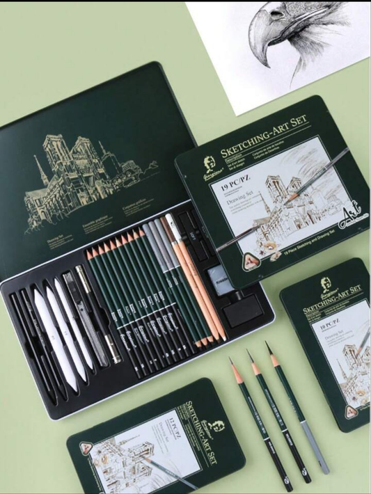 Art Supplies Set - A 10/12/19/27-Piece Sketching Pencil Set, Complete With A Portable Metal Box And Drawing Pencils, Perfect As An Essential Item And Gift For Art Students And Amateurs. Wood