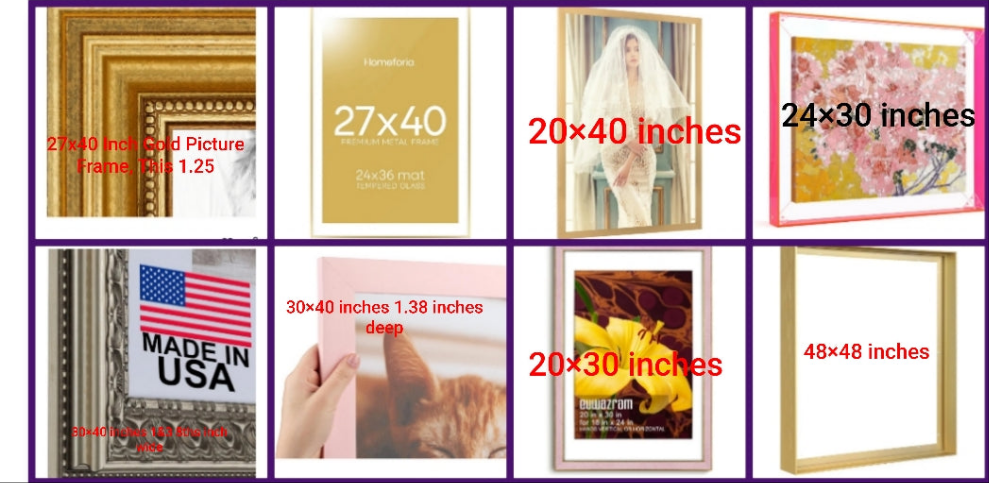 Picture frames multiple options and sizes as seen in picture