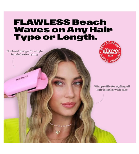 Double Barrel Hair Crimper, Beach Waves Curling Iron, Babe Waves X, Adjustable Temperature Hair Curler, Hair Styling Tools, 1.25" - Pink