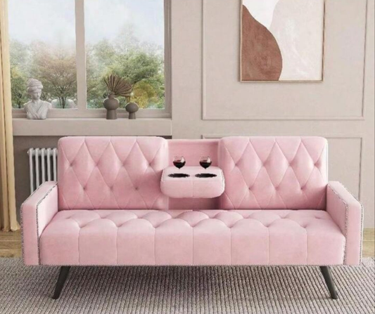 Futon Sofa With Cup Holders And Nail Head Trim,Velvet Sofa Futon Sofa Bed For Small Spaces, Living Room,Dorm,Office