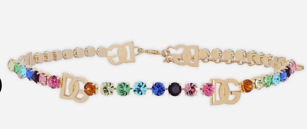 Dolce and Gabana Belt with colorful rhinestones and DG logo with gold plated brass