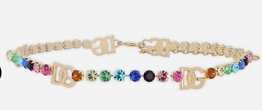Dolce and Gabana Belt with colorful rhinestones and DG logo with gold plated brass
