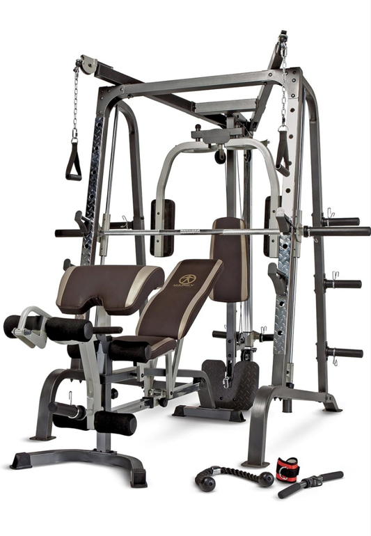 Workout Machine Full Body StrengthTraining Home Gym Equipment System with Leg Developer, Press Bar, PEC Deck, and Squat Rack