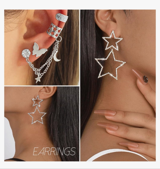 Jewelry Sets for Women, Necklaces Bracelets Hoop Earrings Stackable Rings Jewelry Set，Fashion Outfit Accessories Costume Jewelry MultiPack Birthday Christmas Gifts for Women