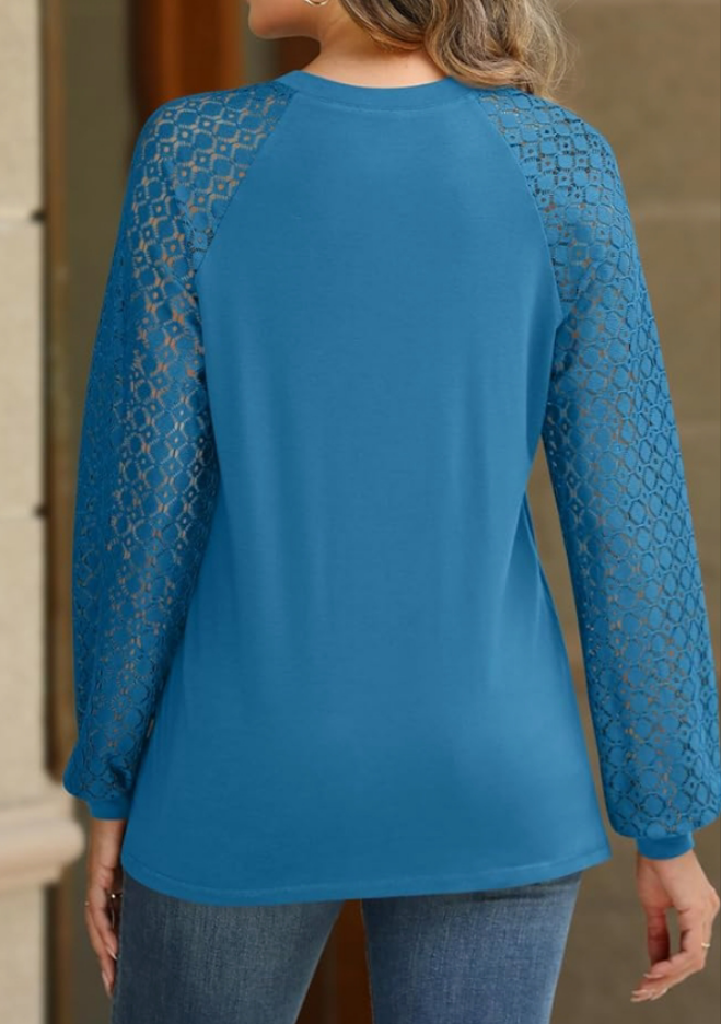 Womens Long Sleeve Shirts Lace Tops Business Casual Fashion