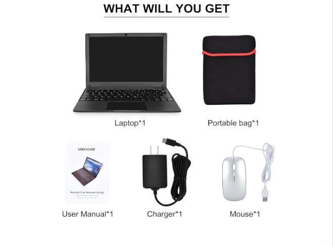 Mini Android 12 Laptop Computer, Portable Small Netbook with Allwinner A133 CPU Android 12 OS 2GB RAM 64GB EMMC HD IPS Screen 1280x800 0.3MP Camera(