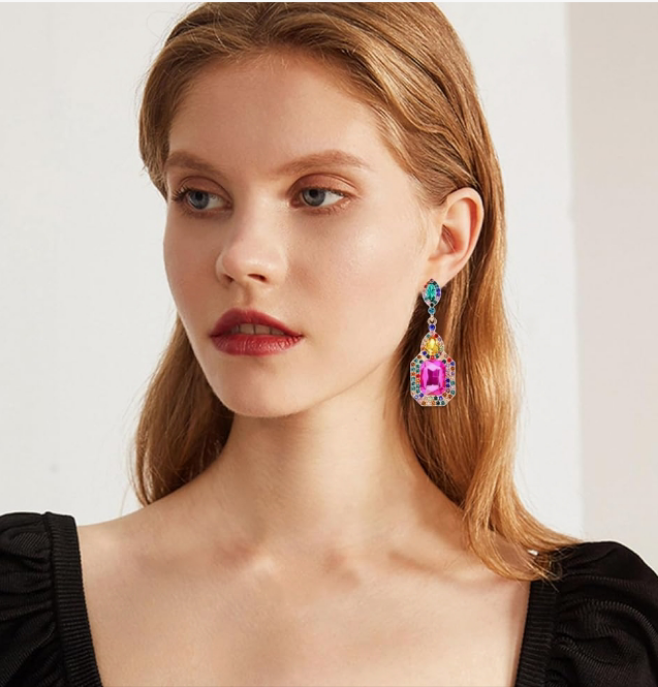 Rhinestone Statement Earrings, Luxury Crystal Chandelier Drop Dangle Earring, Costume Chandelier Drop Earrings for Women Wedding