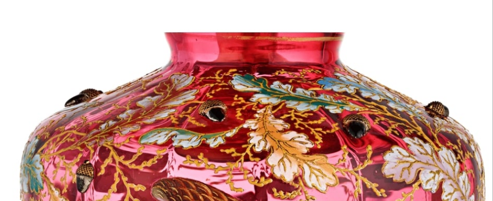 Fabulous Moser Ruby Glass and Enamel Bird Ewer