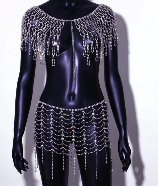 Diamond Chest Chain Bra Panties Sparkly Rhinestone Body Chain Crystal Bikini Chest Jewelry Lingerie Woman Sexy Nightclub Clothing
